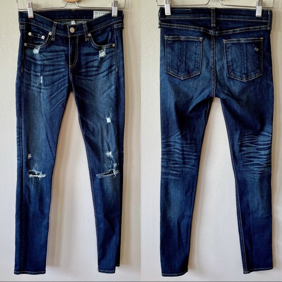 rag & bone Denim - Rag & Bone Mid-Rise Distressed Blue Skinny Jeans